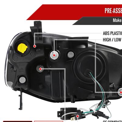 2001-2003 Honda Civic Projector Headlights w/ H1 Bulbs Matte Black/Clear Lens