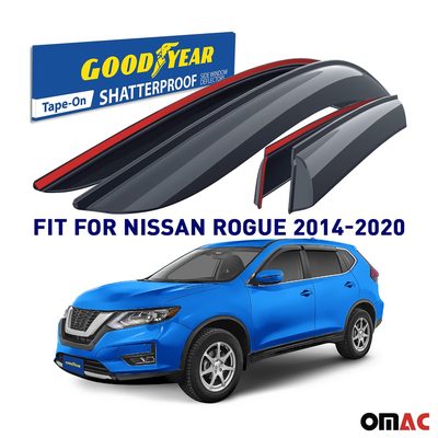 Goodyear Wind Deflectors for Nissan Rogue 2014-2020 Tape-On Premium Smoke 4 pcs