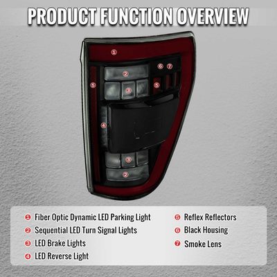 For Ford F-150 2021-2023 Full LED Tail Light Black Housing Smoked Lens