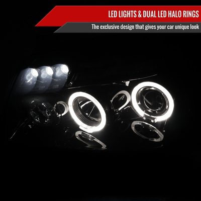 2005-2007 Dodge Magnum Dual Halo Projector Headlights Glossy Black/Smoke Lens