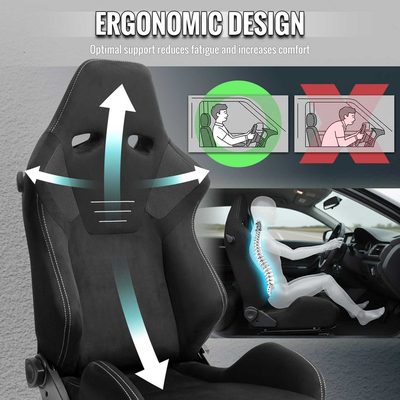 Universal Racing Seat Black Suede With Double Silver Stitch