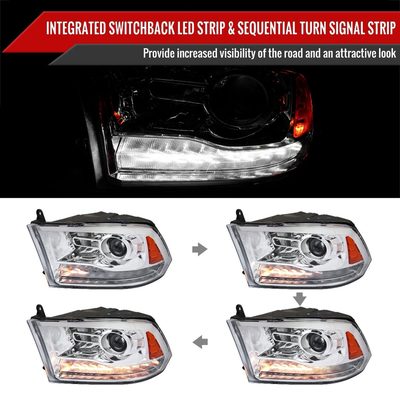 2009-2018 Dodge RAM 1500 / RAM 2500 3500 LED Bar Headlights Chrome