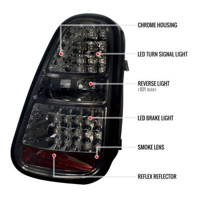 2005-2006 Mini Cooper S LED Tail Lights Chrome Housing/Smoke Lens