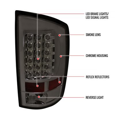 2002-2006 Dodge RAM LED Tail Lights Chrome Housing/Smoke Lens