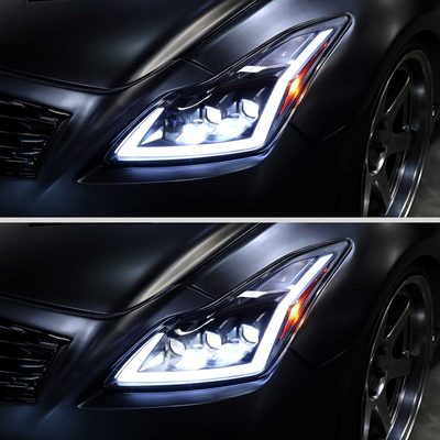 For Infiniti G37 2008-13 / Q60 Coupe 2014-15 LED Triple Projector Headlights Sequential Matte Black Clear Lens Switchback