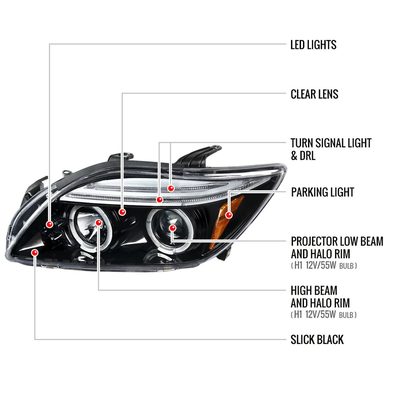 2005-2010 Scion tC Dual Halo Projector Headlights Jet Black/Clear Lens