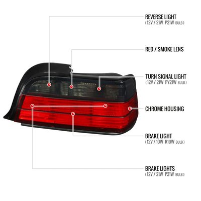 1992-1998 BMW E36 3 Series Coupe/Convertible Tail Lights Chrome/Red Smoke Lens