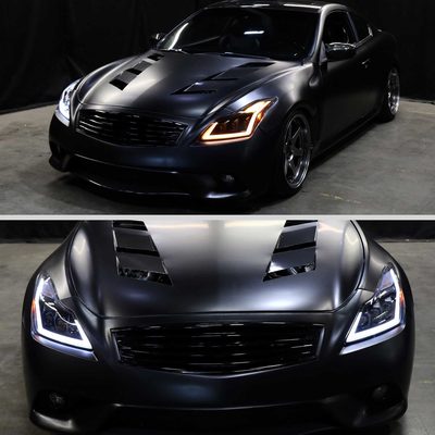 For Infiniti G37 2008-13 / Q60 Coupe 2014-15 LED Triple Projector Headlights Sequential Matte Black Clear Lens Switchback