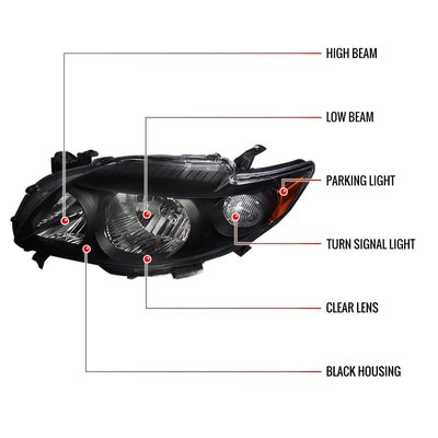 2009-2010 Toyota Corolla Factory Crystal Headlights Amber Reflector Matt Black