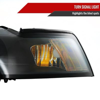 1999-2004 Ford Mustang Projector Headlights Amber Reflectors Matt Black/Clear