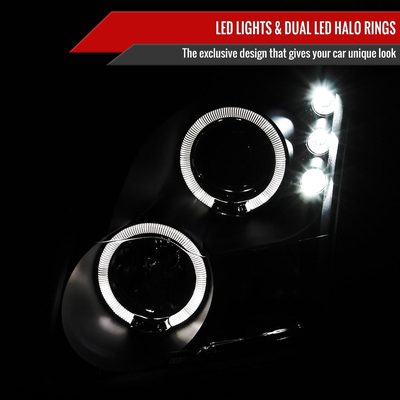 2006-2009 Ford Fusion Dual Halo Projector Headlights Matte Black/Clear Lens