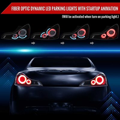 For Infiniti G37 2008-13 / Q60 Coupe 2014-15 LED Tail Lights Switchback Sequential Turn Signals Jet Black Housing Clear Lens