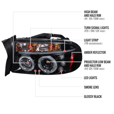 1997-2004 Dodge Dakota/ 1998-2003 Durango Dual Halo Projector Headlights Smoke
