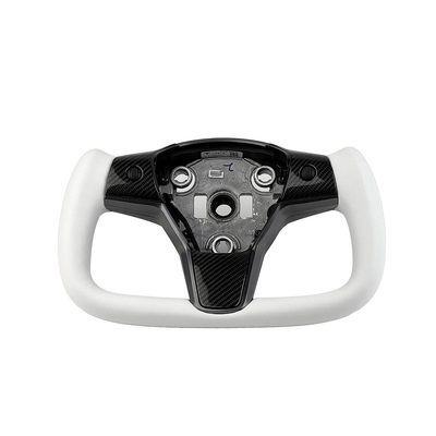 White Leather Yoke Steering Wheel for Tesla Model 3 / Y【Style 7】