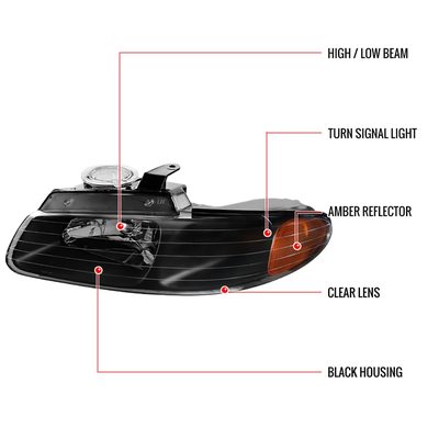 1996-2000 Dodge Caravan Chrysler Voyager/Town&Country Crystal Headlights Black