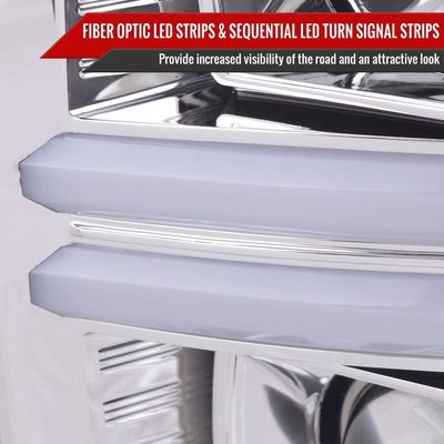 2008-2010 Ford F-250/350/450/550 LED Signal Bar Projector Headlights Chrome