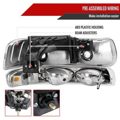 1999-2002 Chevy Silverado/Tahoe/Suburban Headlights Bumper Light Chrome