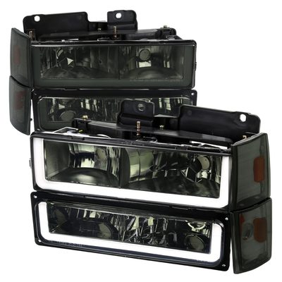 1988-1993 Chevy C10 C/K Sierra Tahoe LED Tube Factory Headlights Smoke
