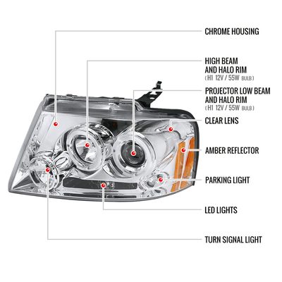 2004-2008 Ford F-150/ 06-2008 Lincoln Mark LT Dual Halo Headlights Chrome