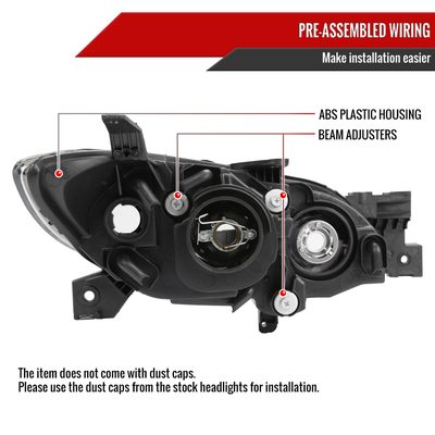 2004-2009 Mazda 3 Sedan Projector Style Headlights Chrome Housing/Clear Lens