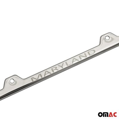 MARYLAND Print License Plate Frame Chrome Stainless Steel 2 Pcs