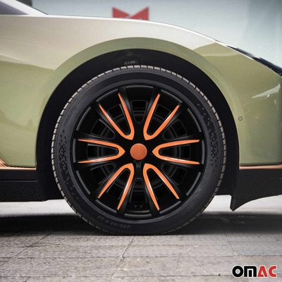 Bicolo Hub Caps Wheel Cover 16" Black Matt & Orange Full Set 4 pcs.