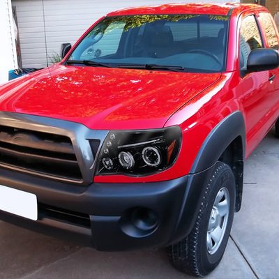 2005-2011 Toyota Tacoma Dual Halo Projector Headlights Glossy Black/Smoke Lens