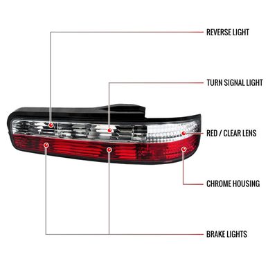 1989-1994 Nissan 240SX S13 Coupe Tail Lights Chrome Housing/Red Clear Lens
