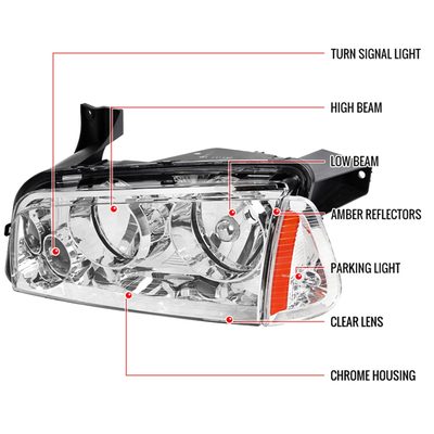 2006-2010 Dodge Charger Factory Style Headlights w/ Corner Lights Chrome/Clear