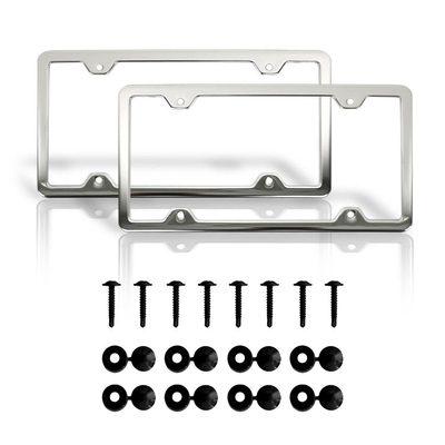 2 Pcs Chrome Stainless Steel License Plate Frame Tag Holder