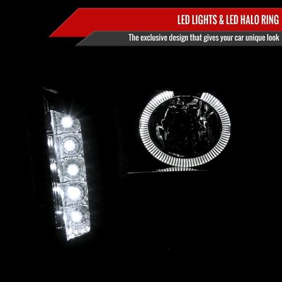 2005-2009 Ford Mustang Halo Projector Headlights LED Light Strip Black/Smoke