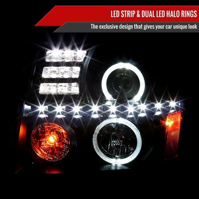 2002-2006 Cadillac Escalade Dual Halo Projector Headlights SMD LED Light Smoke