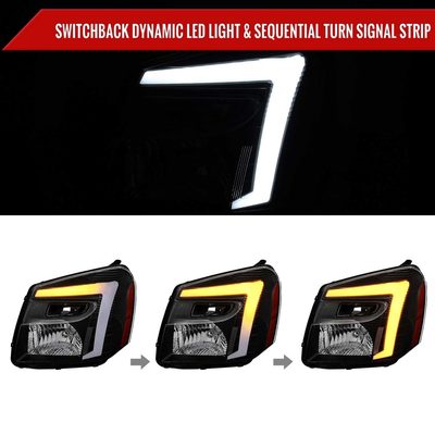 For Chevrolet Equinox 2005-2009 Headlights Switchback LED Bar Turn Signal Matte Black Housing Clear Lens