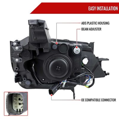 For Chevrolet Impala 2014-2020 Factory Style Projector Headlights Driver Side Jet Black Housing Clear Lens