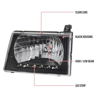 1992-2006 Ford Econoline Factory Headlights SMD LED Light Strip Matt Black