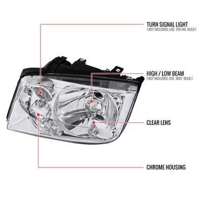 1999-2005 VW Jetta/Bora Mk4 V3 Factory Style Headlights Chrome/Clear Lens