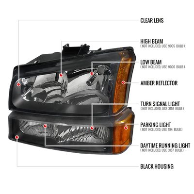 2002-2006 Chevy Avalanche/ Silverado Factory Headlights Bumper Lights Black