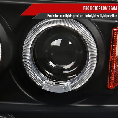 2005-2007 Dodge Dakota Dual Halo Projector Headlights Matte Black/Clear Lens