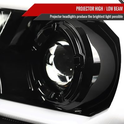 2012-2015 Toyota Tacoma LED C-Bar Projector Headlights Jet Black/Clear Lens