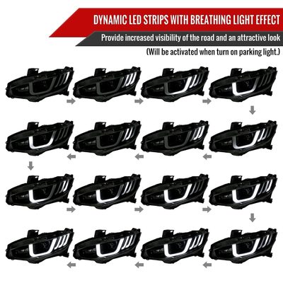 2016-2021 Honda Civic Projector Headlights LED Sequential Turn Signal Smoke