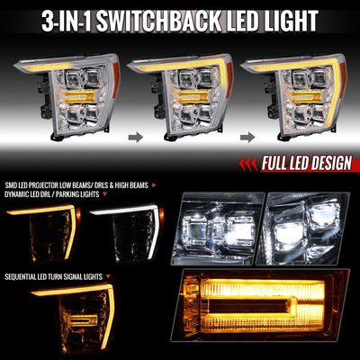 For Ford F-150 2021-2023 Full LED Projector Headlights Sequential DRL Chrome Clear Halogen Fit