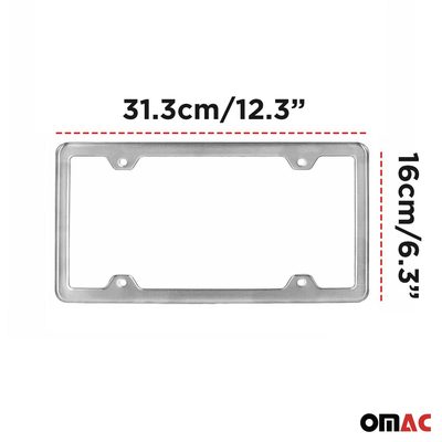2 Pcs Brushed Chrome S. Steel License Plate Frame Tag Holder