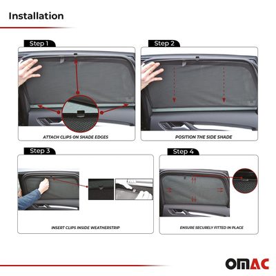 2012-2019 Fiat 500 Side Rear Window Curtain Mesh Black 2Pcs