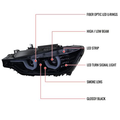 2012-2015 BMW F30 3 Series Sedan Dual LED Headlights LED Signal Smoke