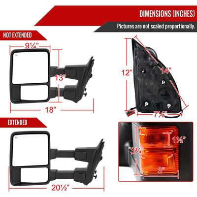2008-2016 Ford F-250/350/450/550 Heated Towing Mirrors Amber &Turn Signal