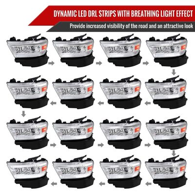 2019-2024 Dodge RAM 1500 LED Turn Signal Projector Headlights Chrome