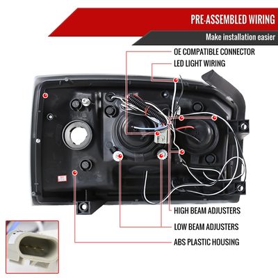 2005-2007 Dodge Dakota Dual Halo Projector Headlights Glossy Black/Smoke Lens