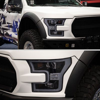 2015-2017 Ford F-150 LED Bar Outline Projector Headlights Glossy Black/Smoke