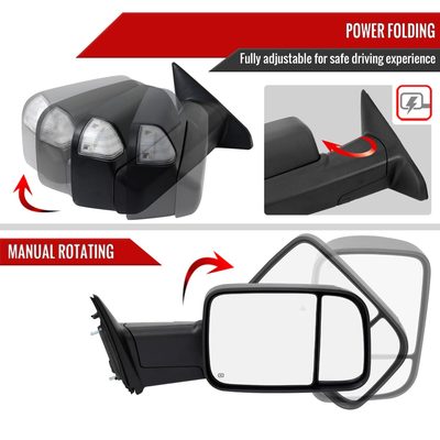 2019-2022 Ram 2500 3500 Black Auto-Fold Side Mirror & Turn Signal Passenger