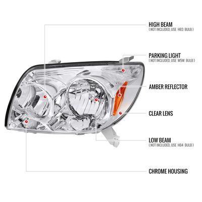 2003-2005 Toyota 4Runner Factory Style Headlights Chrome Housing/Clear Lens